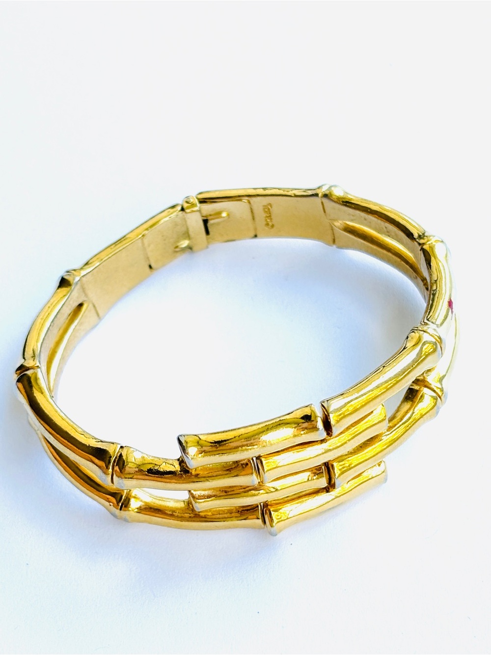 Crown Trifari Signed Vintage 1950s Bamboo Gold Tone Hinged Cuff Bracelet MCM